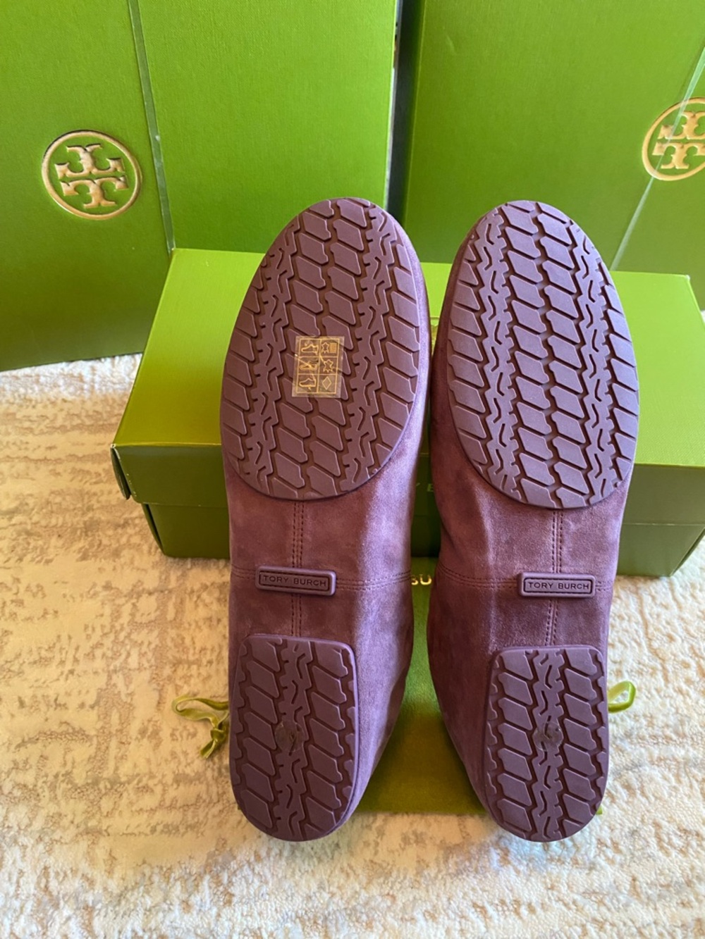 Tory Burch Mauve Suede Logo Ballet Flats - Picture 7 of 10